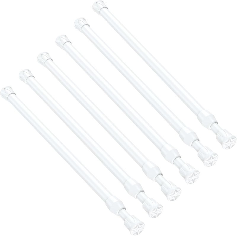 MEXAU 6PCS Small Tension Curtain Rod 8 to12.5Inch,White Short Curtain Rods No Drilling,Loaded Expandable Spring Curtain Rods for Windows,Kitchen,Closet,Cupboard,Door,Bookshelf - Image 1
